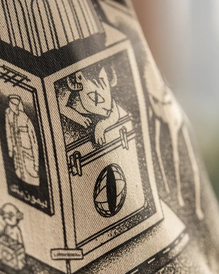 Call Me Tote Bag by Naji Al-Ali LMNBCK — natural canvas tote with detailed black and white LMNBCK illustration