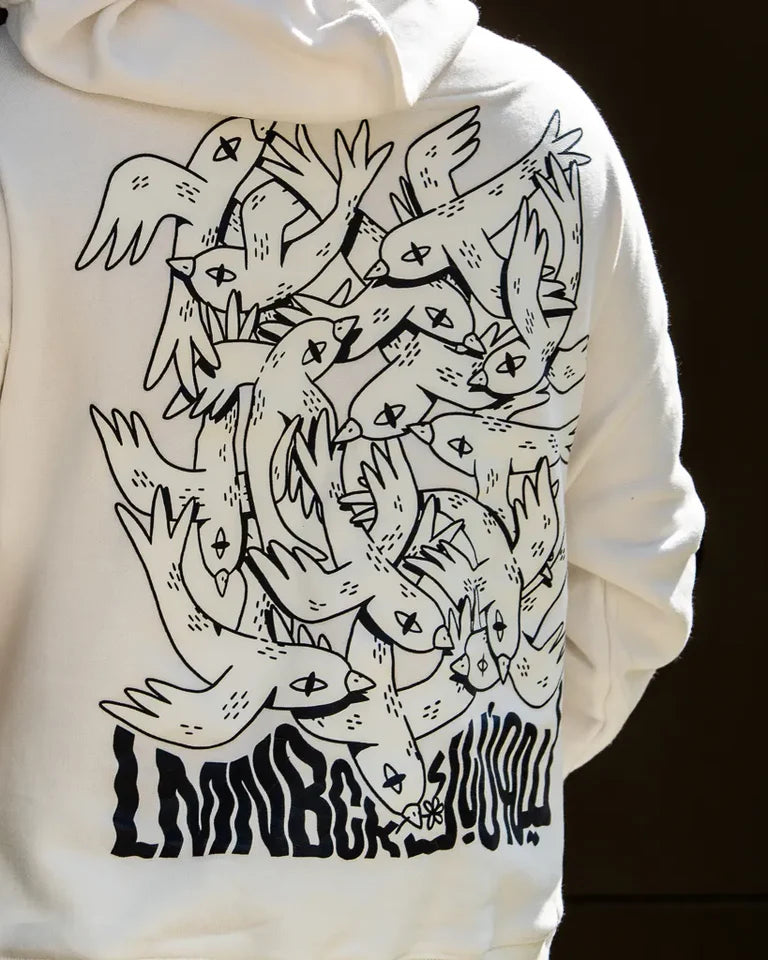 Free Birds Hoodie by Naji Al-Ali LMNBCK — premium cotton hoodie with bold black bird illustration