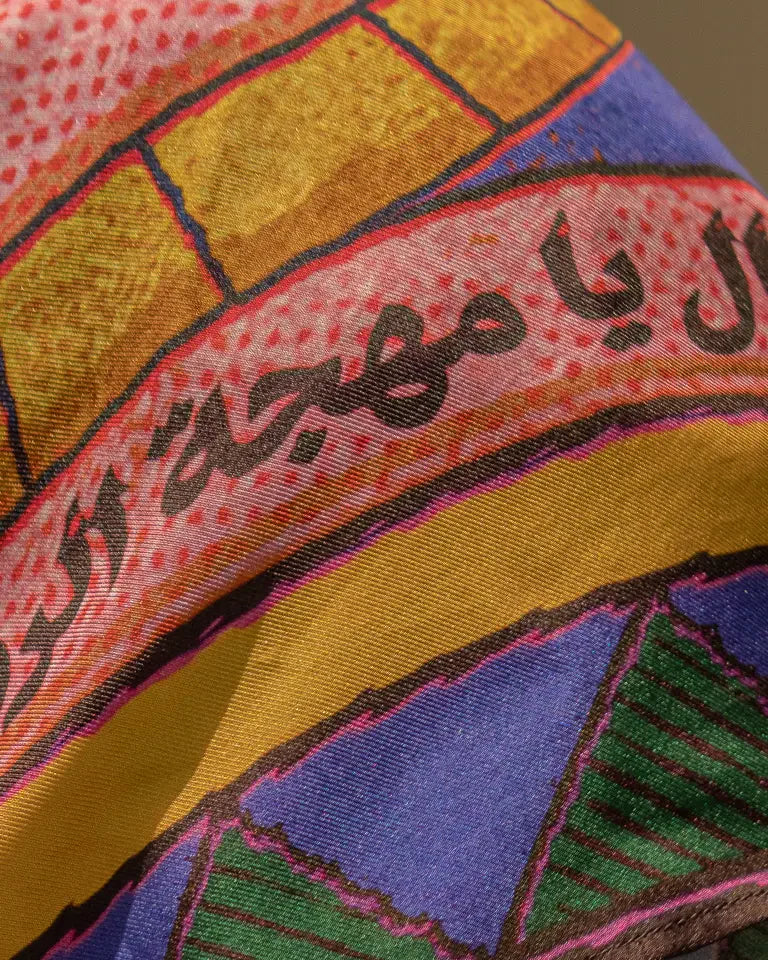 The Woman Silk Shawl by Toka Asal — premium silk scarf with Egyptian Tattoos illustration in folk-inspired design